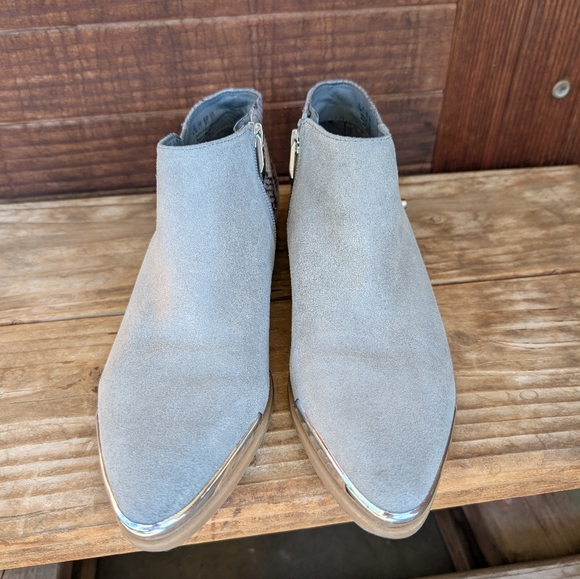 Gray Suede Ankle Boots with Snakeskin Detail - Picture 6 of 8